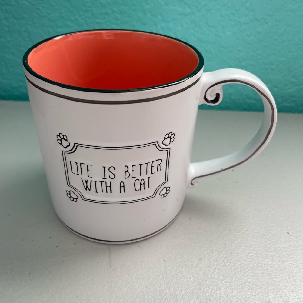 White and Coral Ceramic Mug